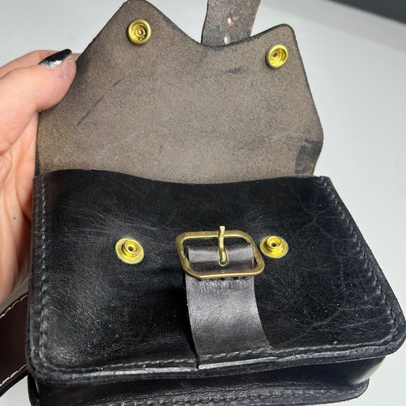 Black Leather Belt 38-34 with Double Snap Pouch Solid Brass Hardware main image 5